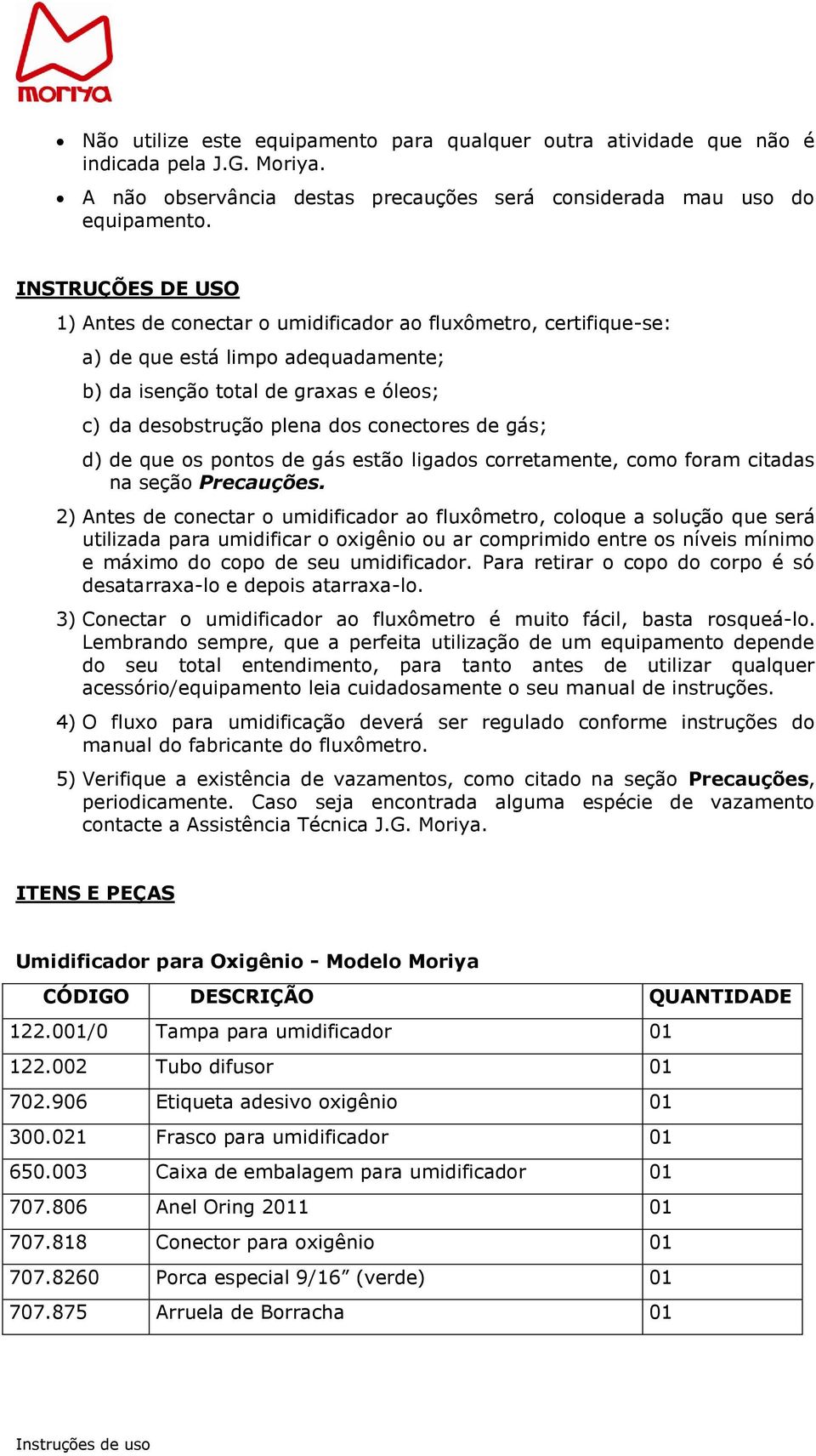 de gás; d) de que os pontos de gás estão ligados corretamente, como foram citadas na seção Precauções.