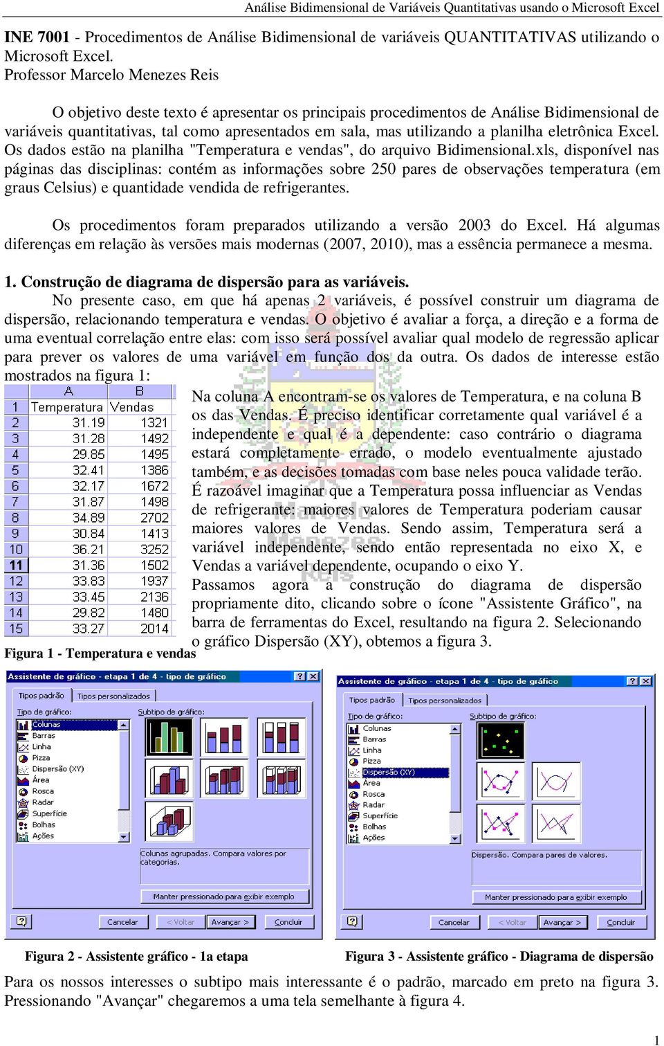 planilha eletrônica Excel. Os dados estão na planilha "Temperatura e vendas", do arquivo Bidimensional.