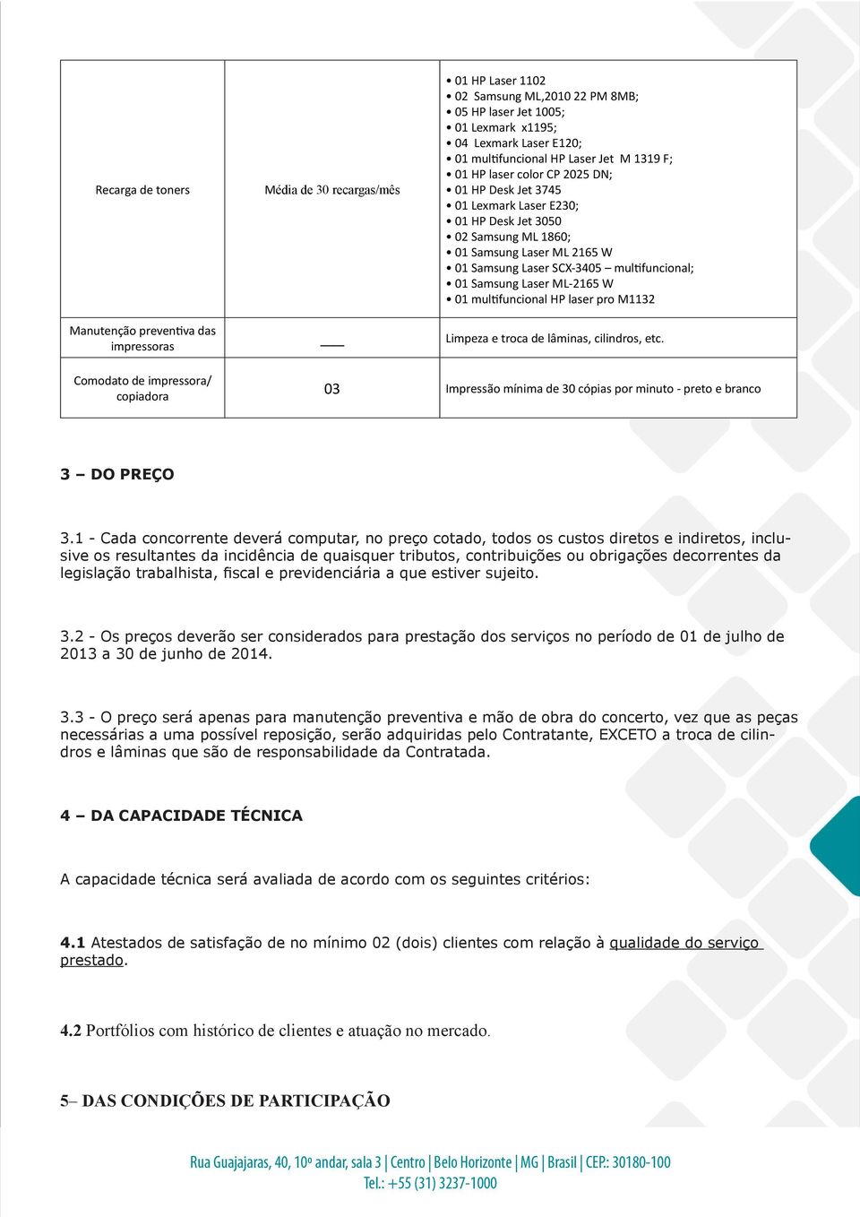 M1132 Recarga de toners Média de 30 recargas/mês Manutenção preventiva das impressoras Limpeza e troca de lâminas, cilindros, etc.