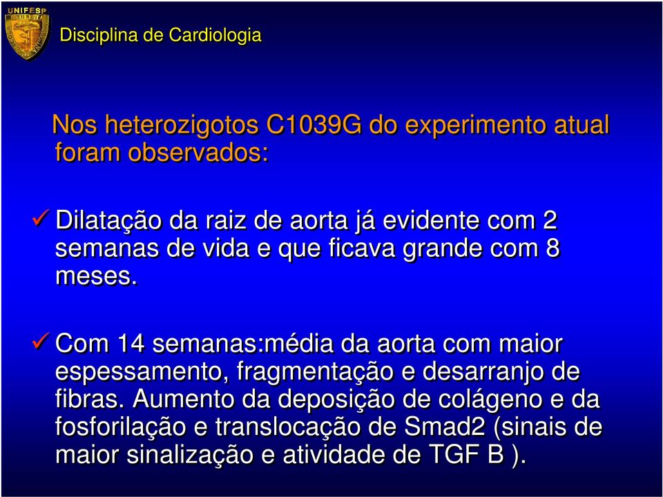 Com 14 semanas:média da aorta com maior espessamento, fragmentação e desarranjo de fibras.