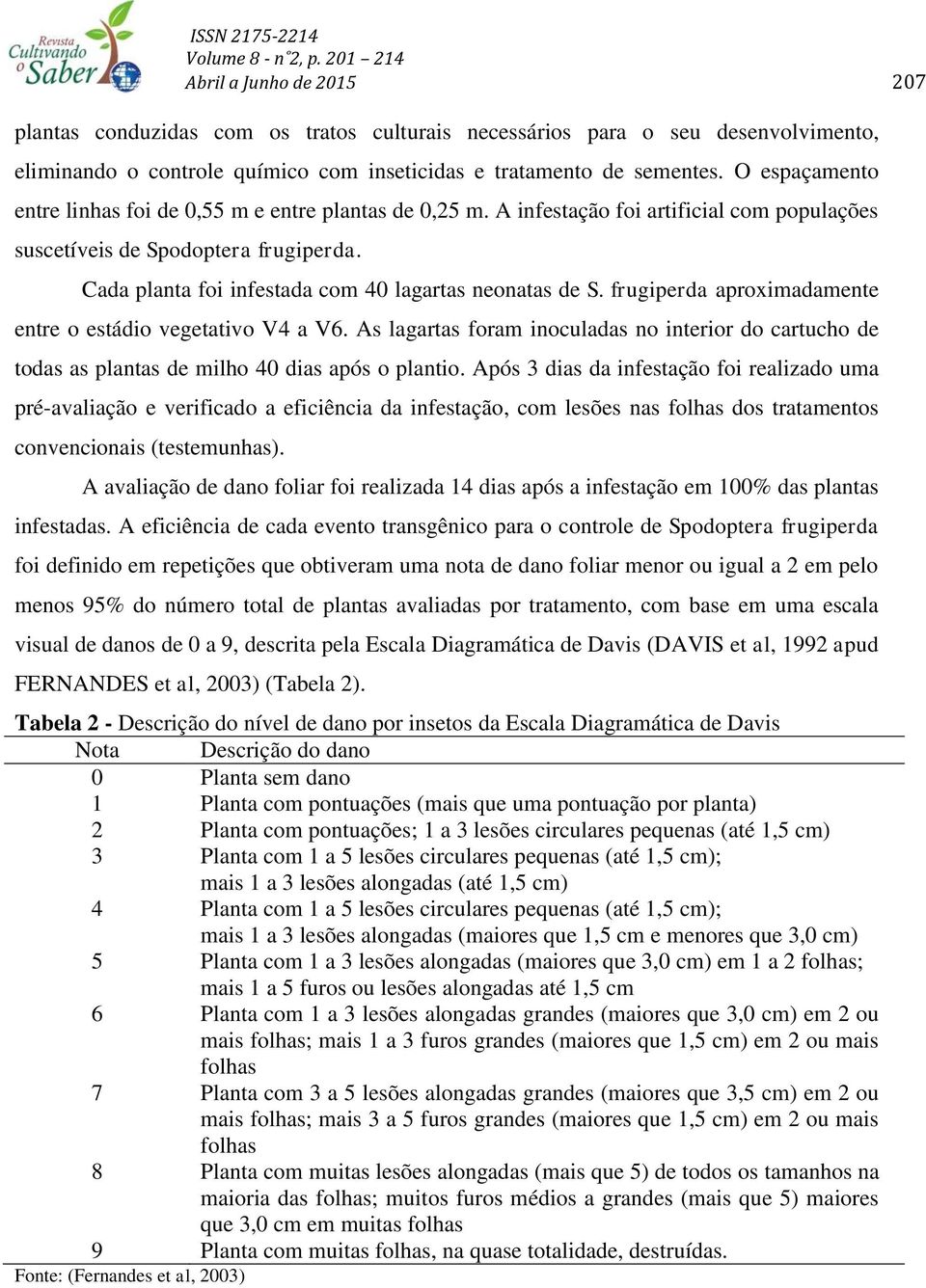 Cada planta foi infestada com 40 lagartas neonatas de S. frugiperda aproximadamente entre o estádio vegetativo V4 a V6.