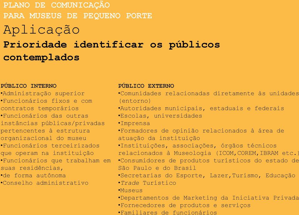 residências, de forma autônoma Conselho administrativo PÚBLICO EXTERNO Comunidades relacionadas diretamente às unidades (entorno) Autoridades municipais, estaduais e federais Escolas, universidades