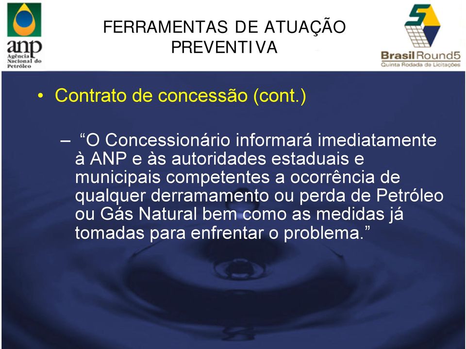 estaduais e municipais competentes a ocorrência de qualquer derramamento