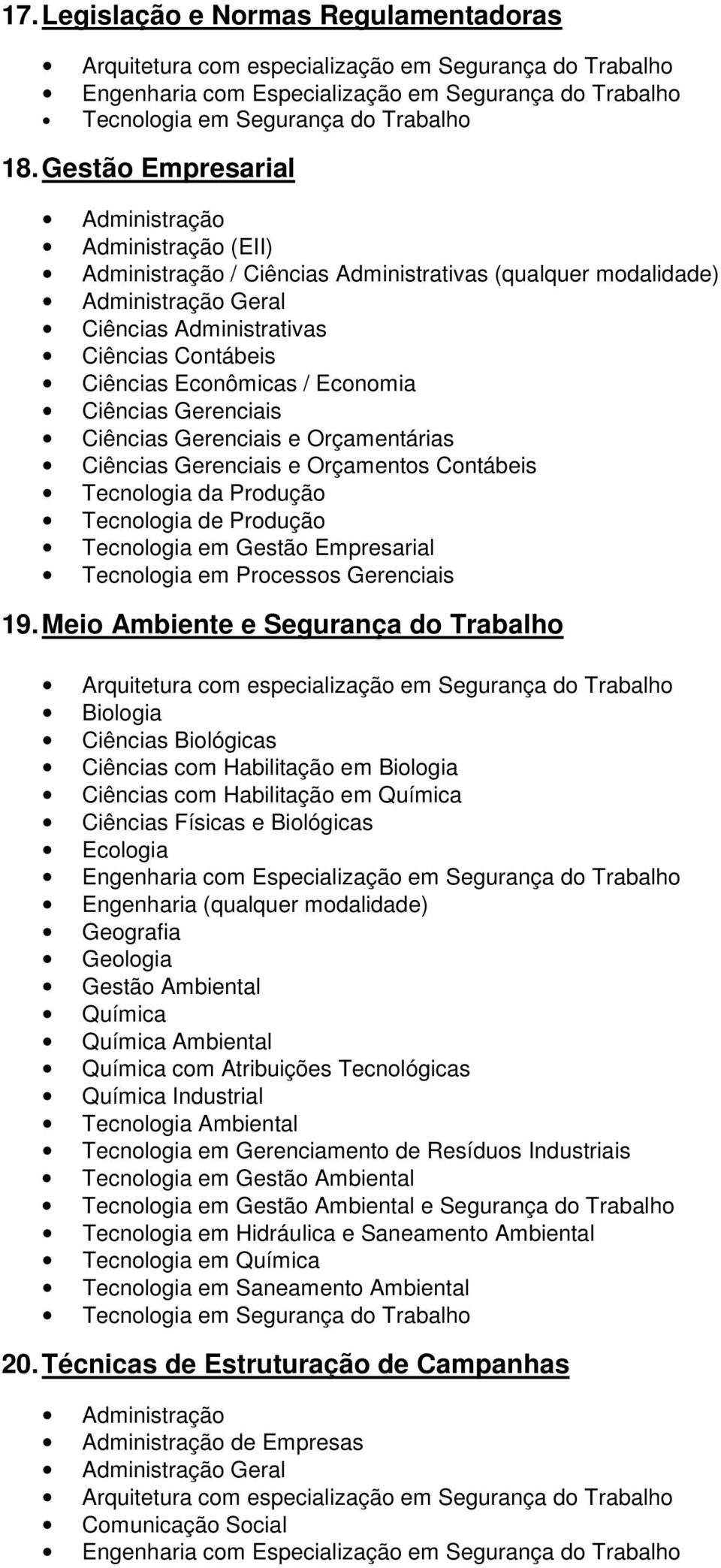 Orçamentárias Ciências Gerenciais e Orçamentos Contábeis Tecnologia da Produção Tecnologia de Produção Tecnologia em Gestão Empresarial Tecnologia em Processos Gerenciais 19.