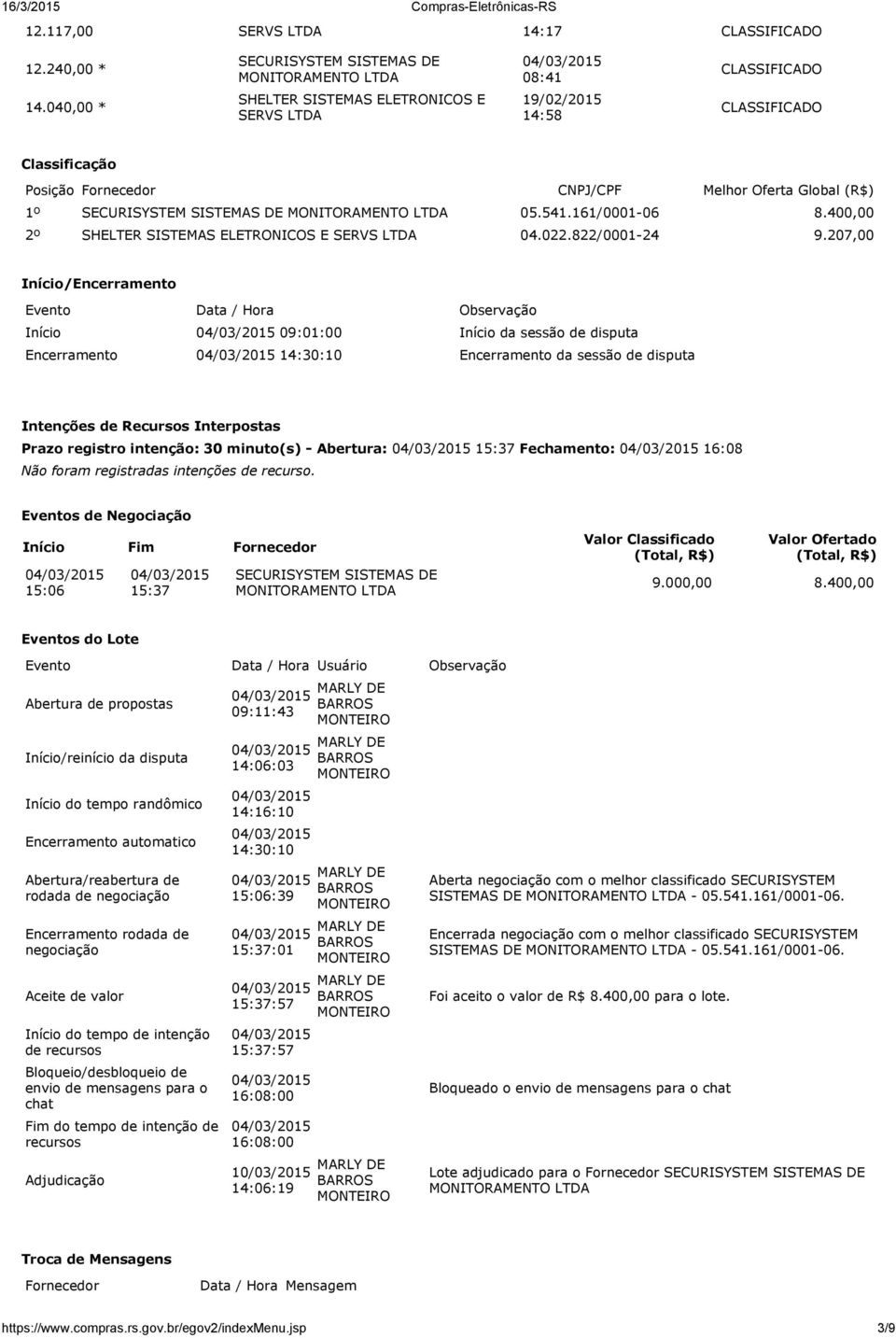 registro intenção: 30 minuto(s) - Abertura: 15:37 Fechamento: 16:08 Não foram registradas intenções de recurso.