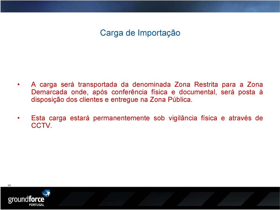 posta à disposição dos clientes e entregue na Zona Pública.