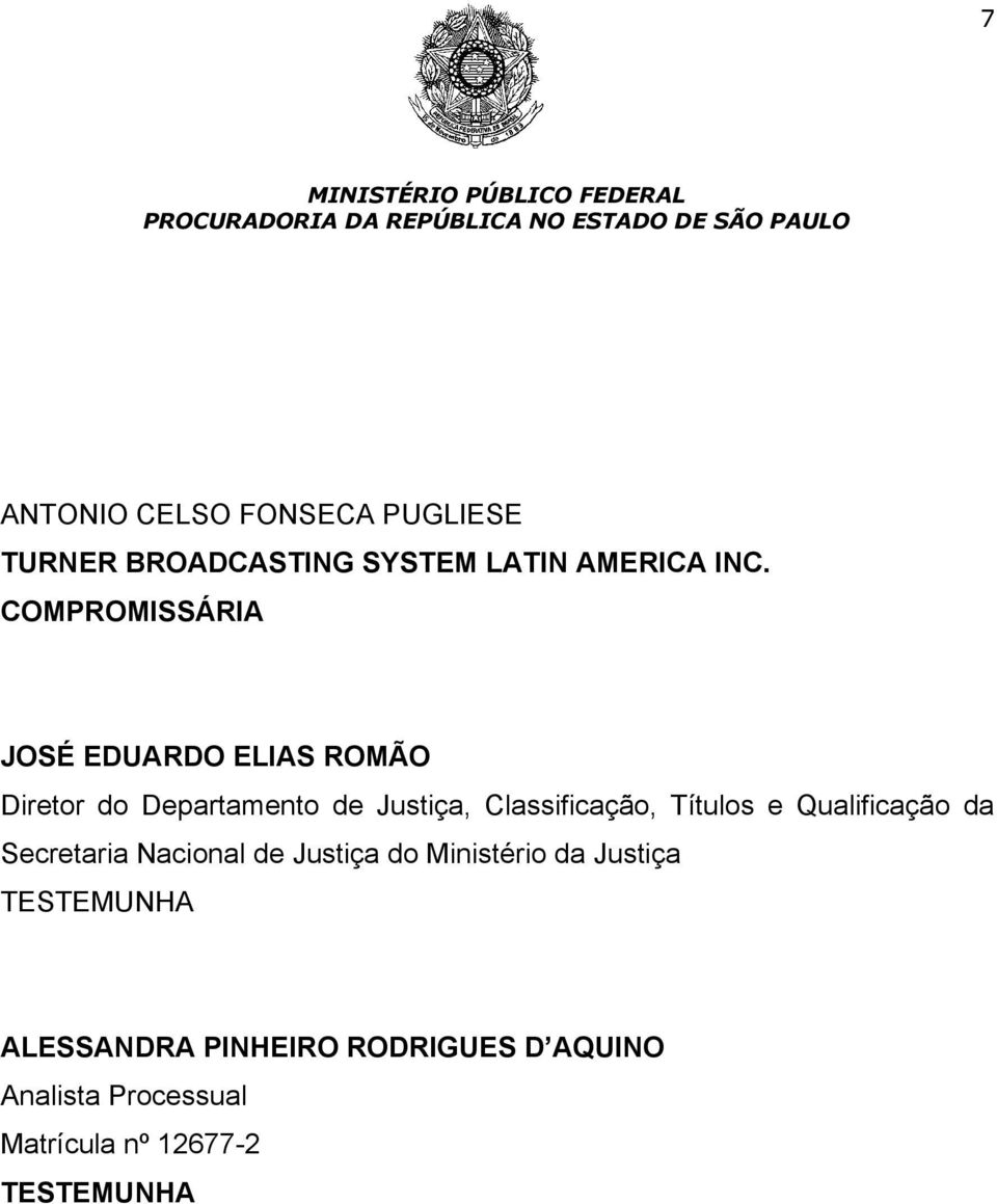 Classificação, Títulos e Qualificação da Secretaria Nacional de Justiça do Ministério da