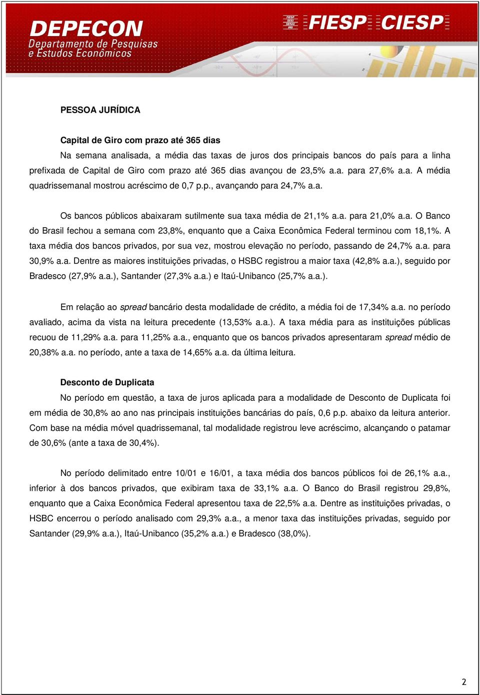 a. O Banco do Brasil fechou a semana com 23,8%, enquanto que a Caixa Econômica Federal terminou com 18,1%.