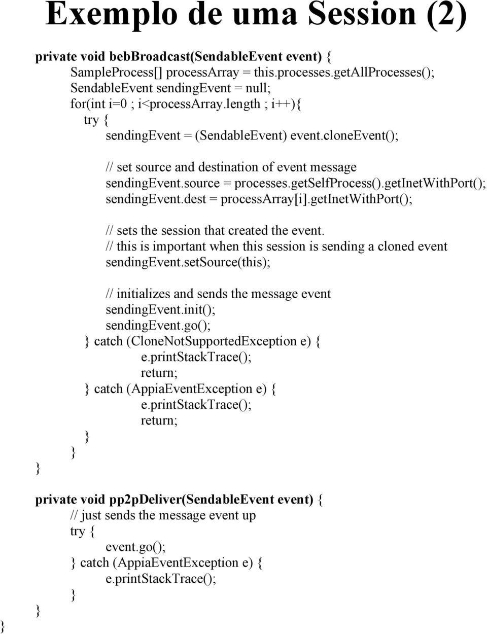 cloneevent(); // set source and destination of event message sendingevent.source = processes.getselfprocess().getinetwithport(); sendingevent.dest = processarray[i].