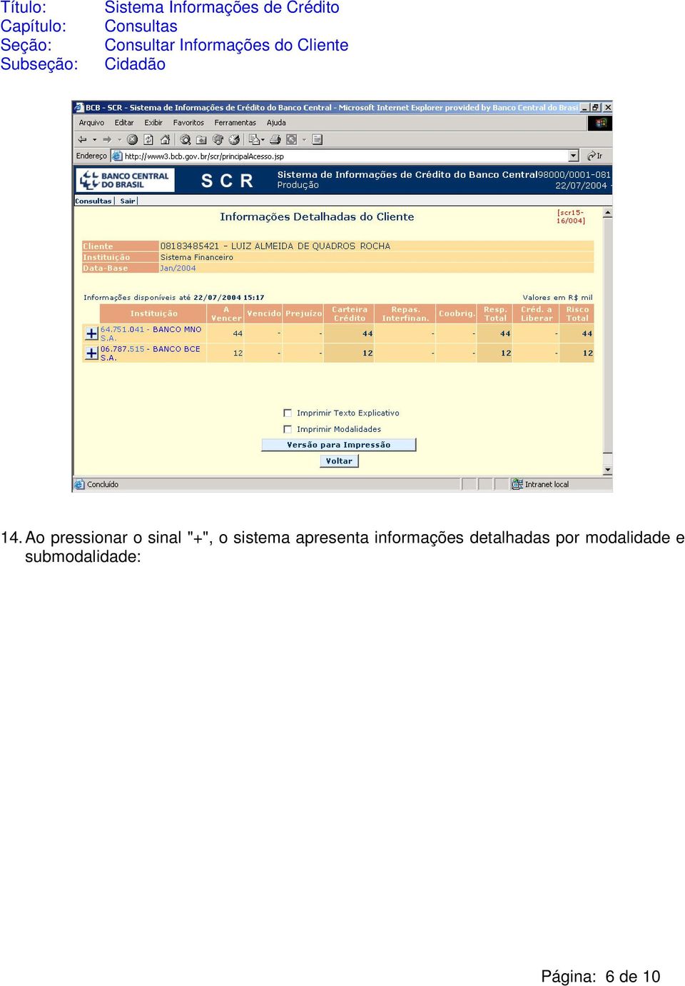 informações detalhadas por