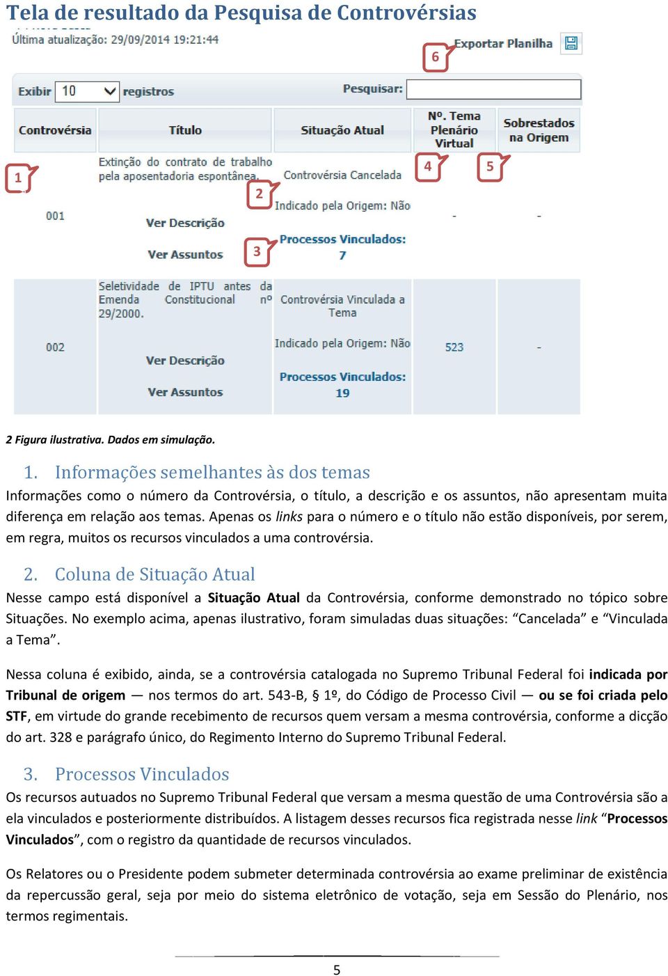 Informações semelhantes às dos temas Informações como o número da Controvérsia, o título, a descrição e os assuntos, não apresentam muita diferença em relação aos temas.