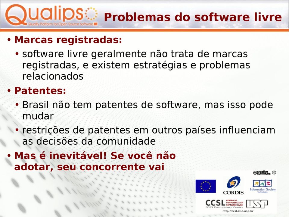 tem patentes de software, mas isso pode mudar restrições de patentes em outros países