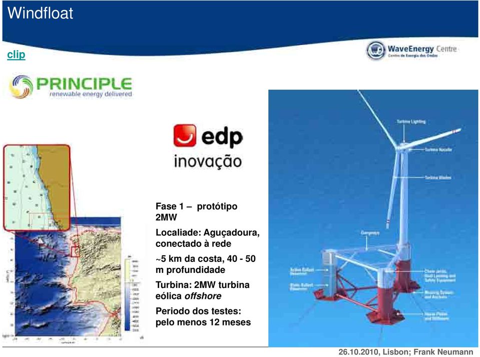 40-50 m profundidade Turbina: 2MW turbina