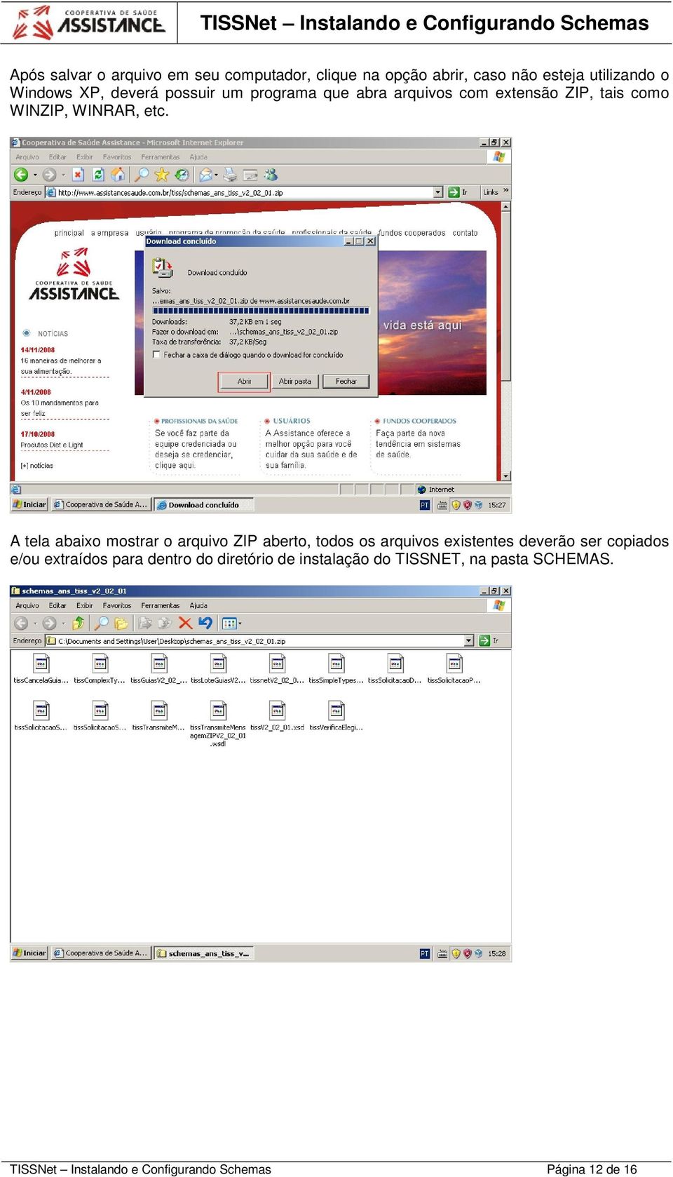 A tela abaixo mostrar o arquivo ZIP aberto, todos os arquivos existentes deverão ser copiados e/ou extraídos