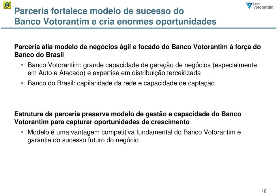 terceirizada Banco do Brasil: capilaridade da rede e capacidade de captação Estrutura da parceria preserva modelo de gestão e capacidade do Banco
