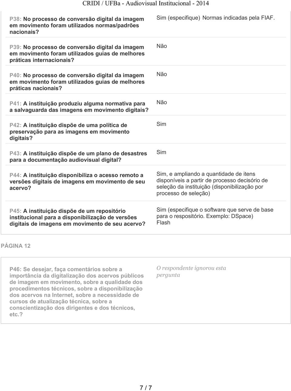 P40: No processo de conversão digital da imagem em movimento foram utilizados guias de melhores práticas nacionais?