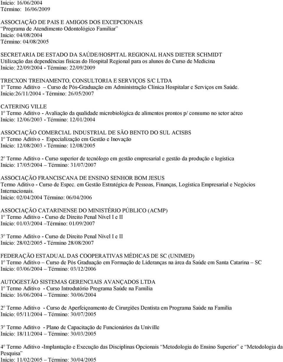 CONSULTORIA E SERVIÇOS S/C LTDA 1º Termo Aditivo Curso de Pós-Graduação em Administração Clínica Hospitalar e Serviços em Saúde.