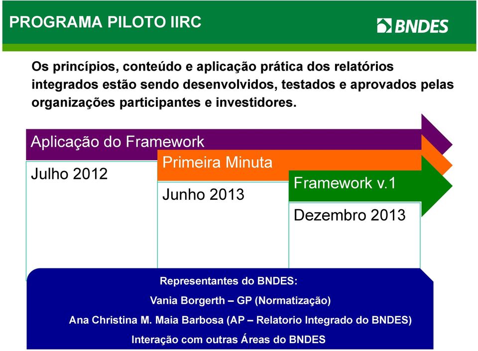 Aplicação do Framework Primeira Minuta Julho 2012 Junho 2013 Framework v.