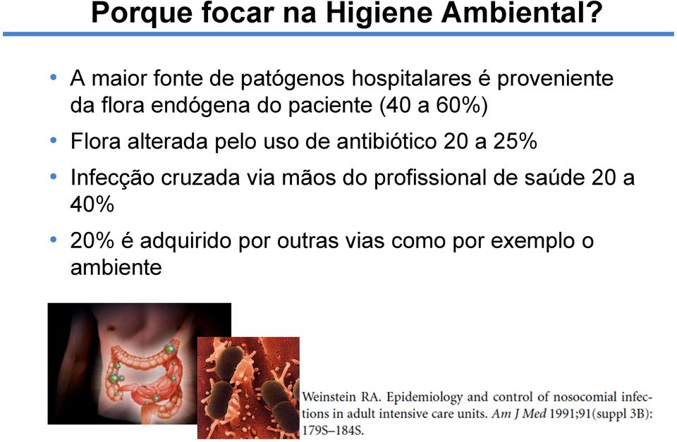 paciente (40 a 60%) Flora alterada pelo uso de antibiótico 20 a 25%