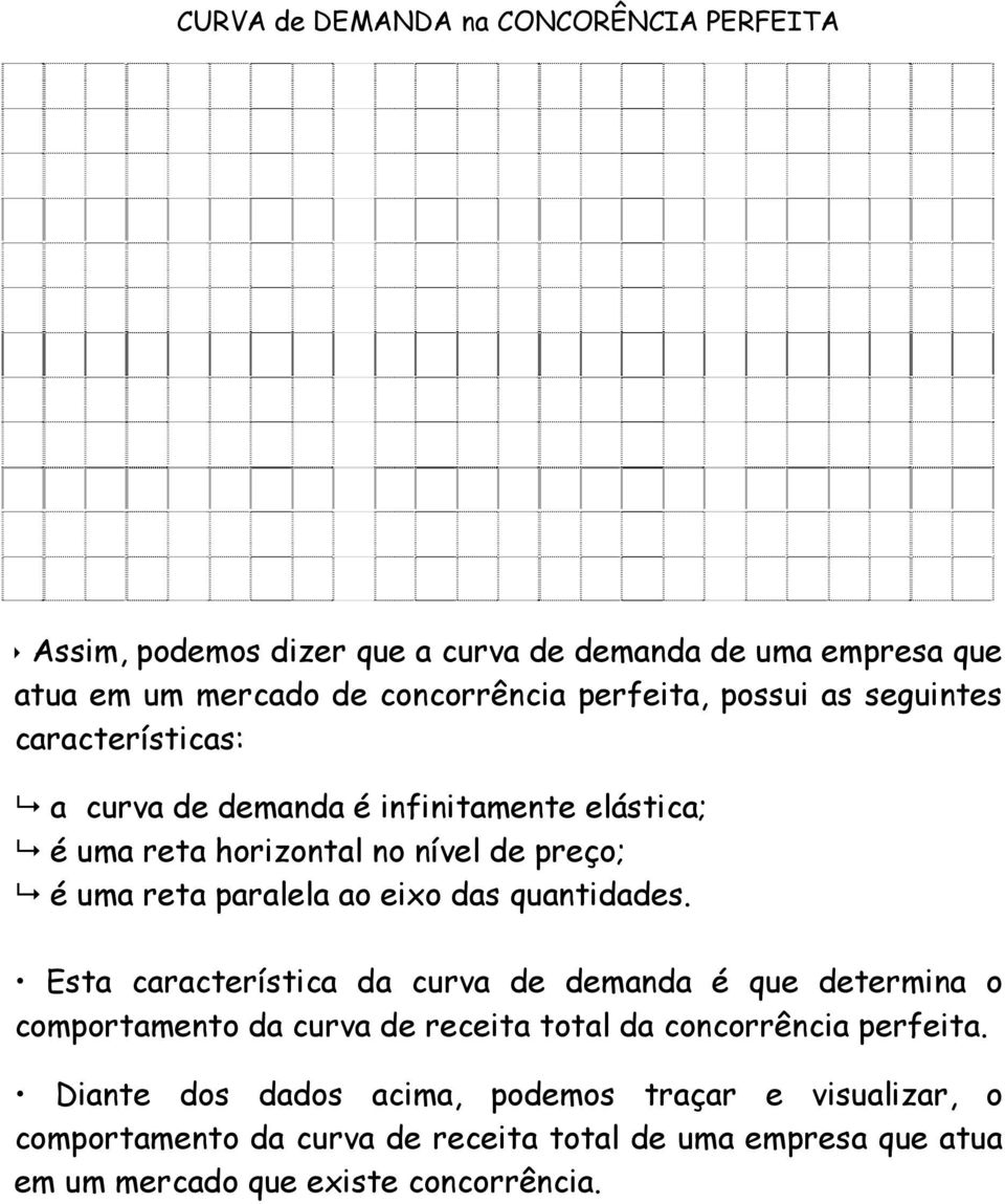 eixo das quantidades. Esta característica da curva de demanda é que determina o comportamento da curva de receita total da concorrência perfeita.