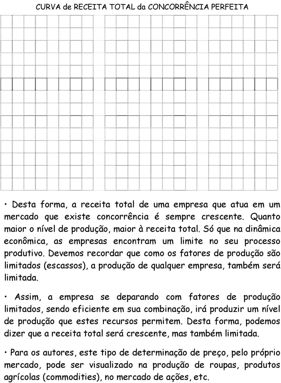 Devemos recordar que como os fatores de produção são limitados (escassos), a produção de qualquer empresa, também será limitada.