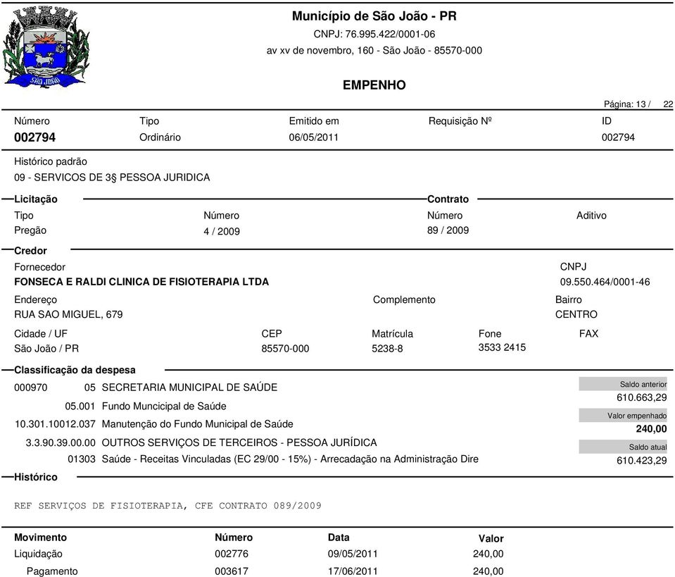 037 Manutenção do Fundo Municipal de Saúde 3.3.90.39.00.