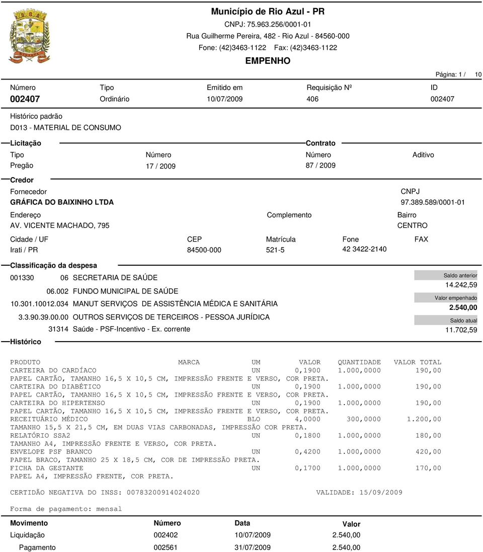 corrente 14.242,59 2.540,00 11.702,59 PRODUTO MARCA UM VALOR QUANTIDADE VALOR TOTAL CARTEIRA DO CARDÍACO UN 0,1900 1.