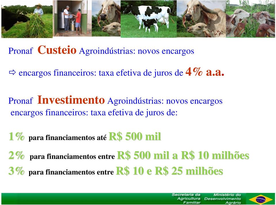 a. Pronaf Investimento Agroindústrias: novos encargos encargos financeiros: taxa