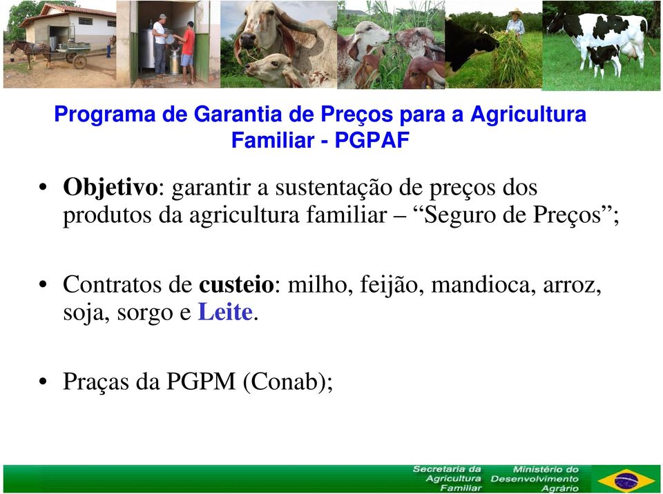 agricultura familiar Seguro de Preços ; Contratos de custeio: