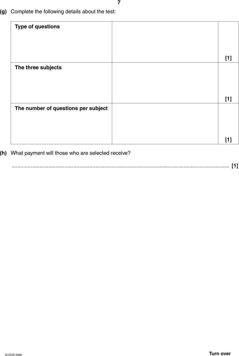 number of questions per subject [1] [1] (h) What