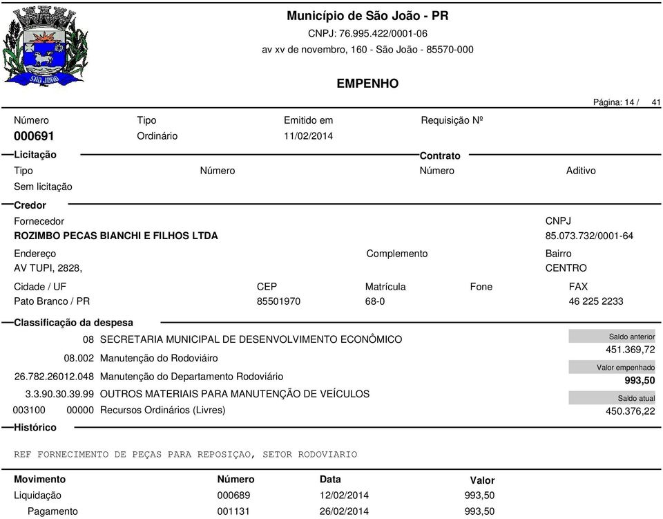 002 Manutenção do Rodoviáiro 26.782.26012.048 Manutenção do Departamento Rodoviário 3.3.90.30.39.