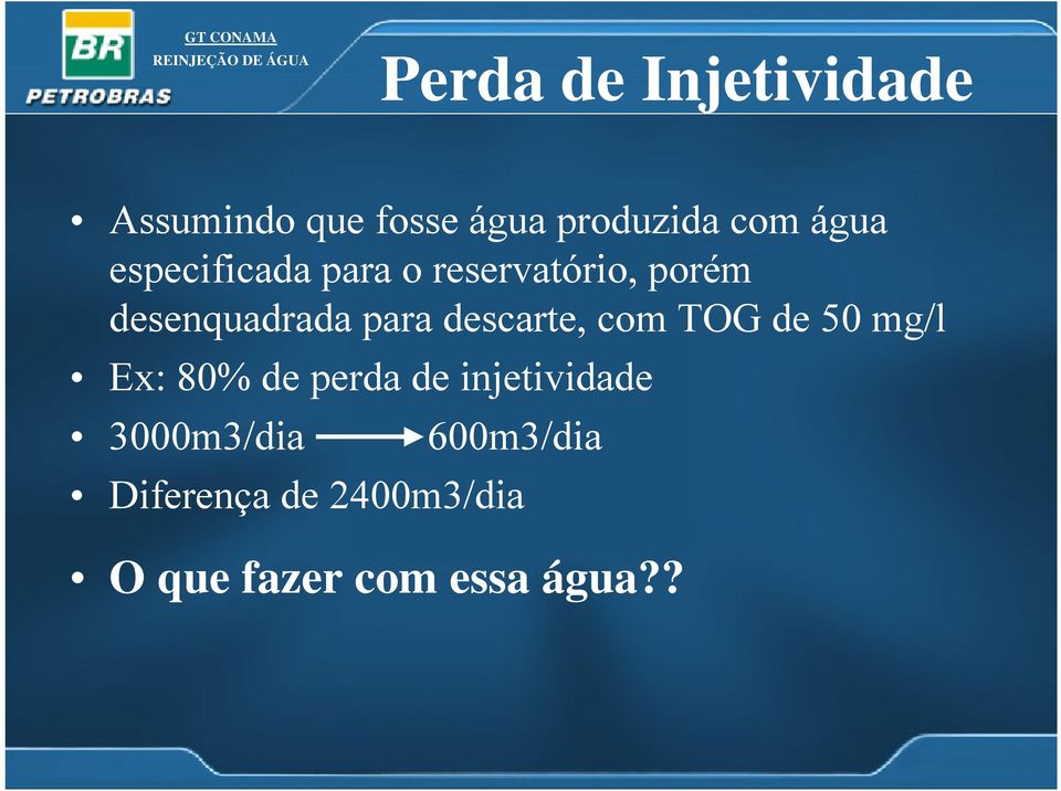 descarte, com TOG de 50 mg/l Ex: 80% de perda de injetividade