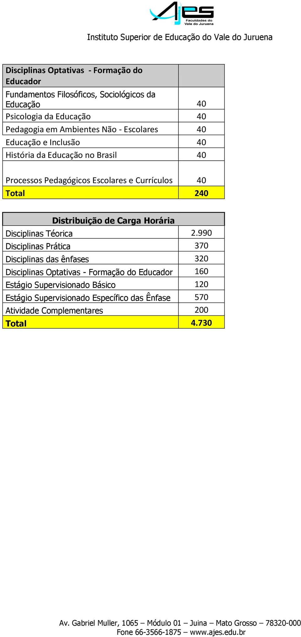Total 240 Distribuição de Carga Disciplinas Téorica 2.