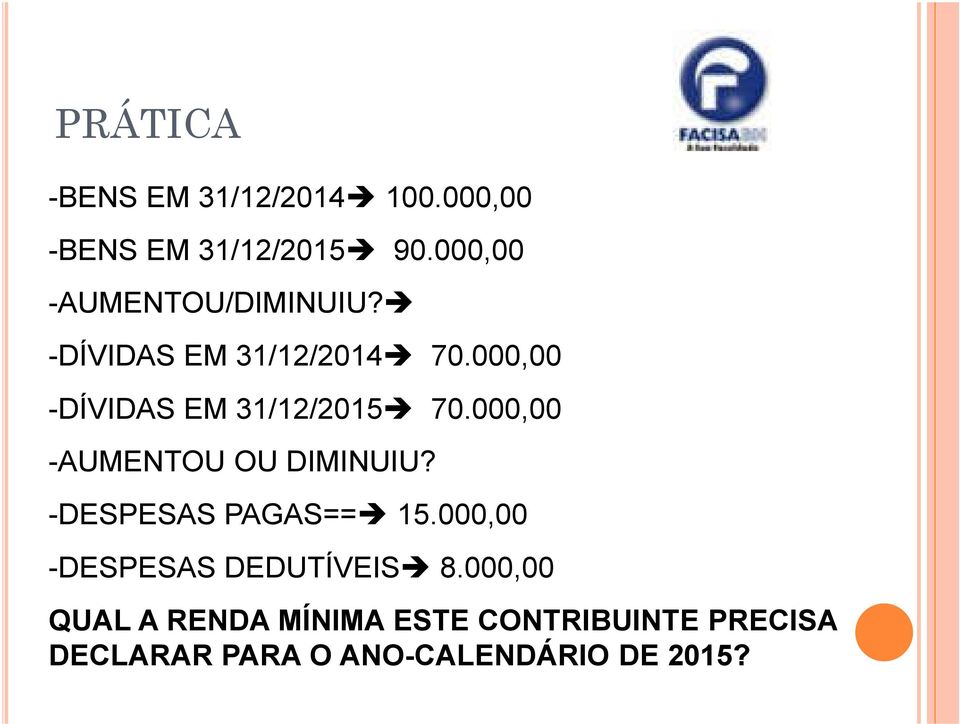 000,00 -DÍVIDAS EM 31/12/2015 70.000,00 -AUMENTOU OU DIMINUIU?