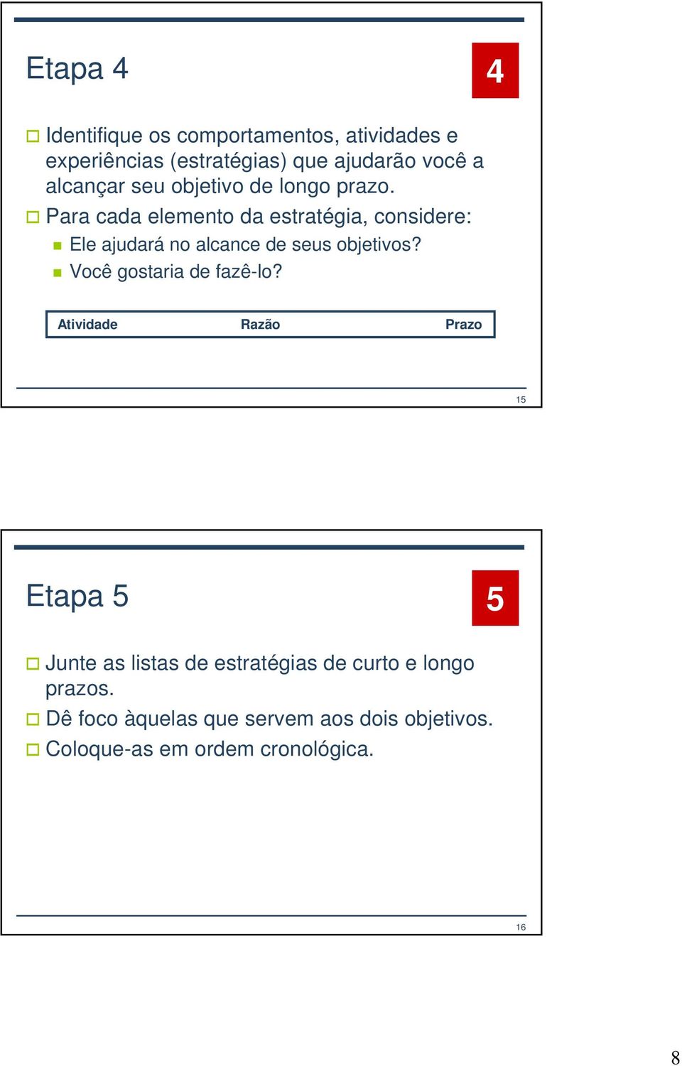 Para cada elemento da estratégia, considere: Ele ajudará no alcance de seus objetivos?