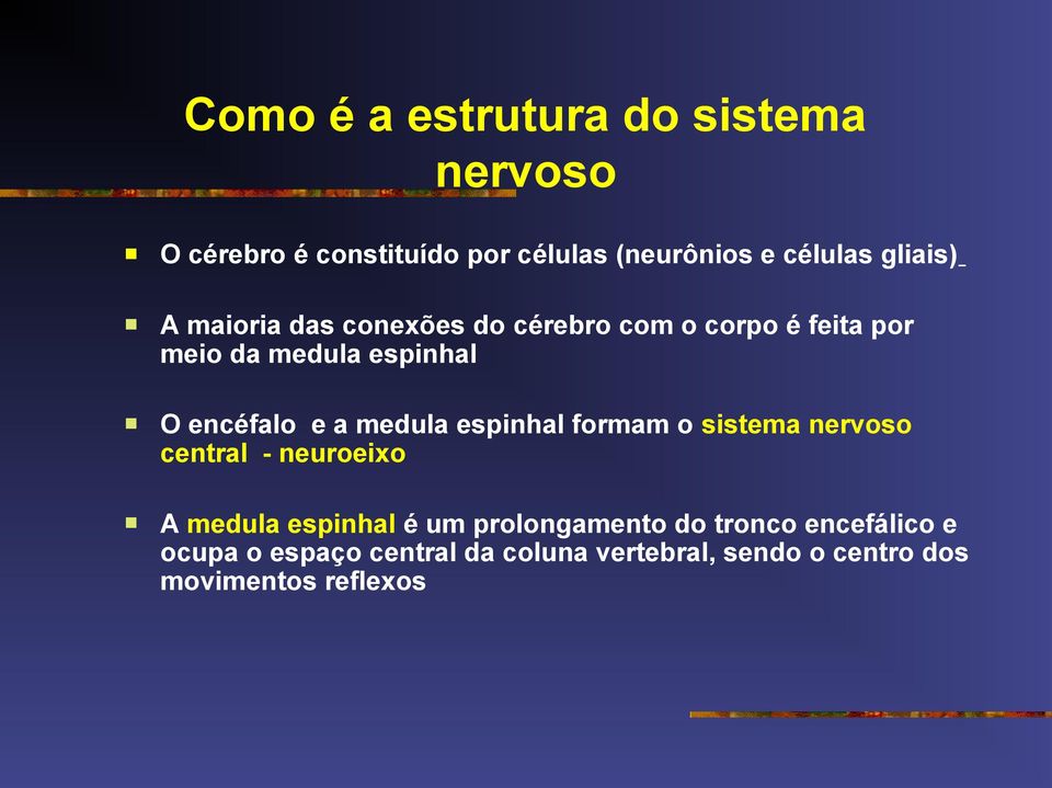 e a medula espinhal formam o sistema nervoso central - neuroeixo A medula espinhal é um