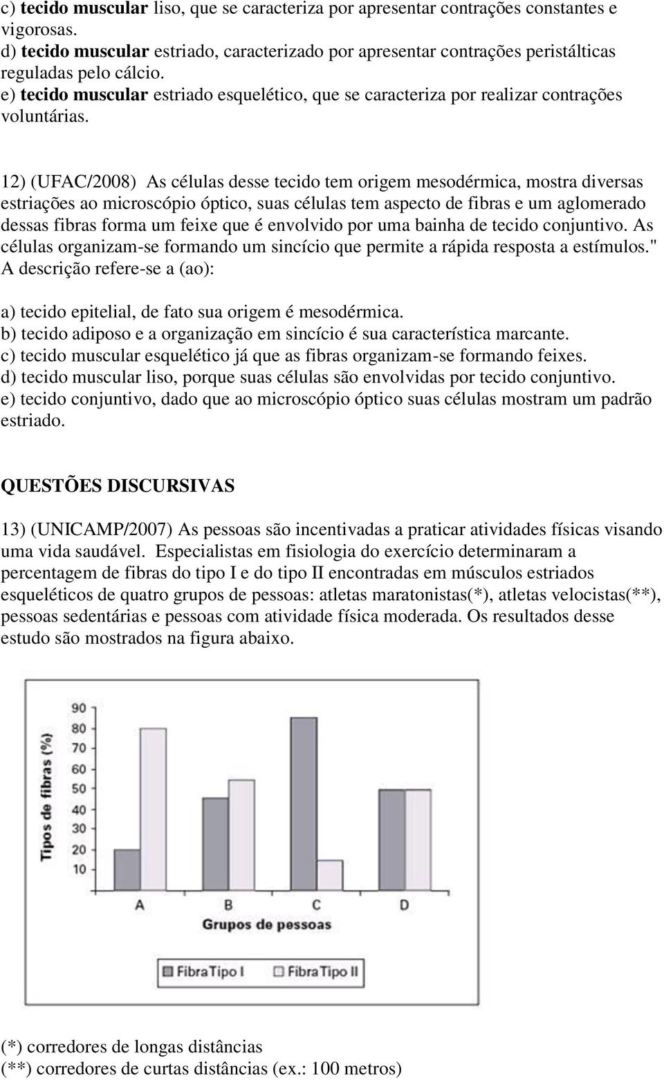 12) (UFAC/2008) As células desse tecido tem origem mesodérmica, mostra diversas estriações ao microscópio óptico, suas células tem aspecto de fibras e um aglomerado dessas fibras forma um feixe que é