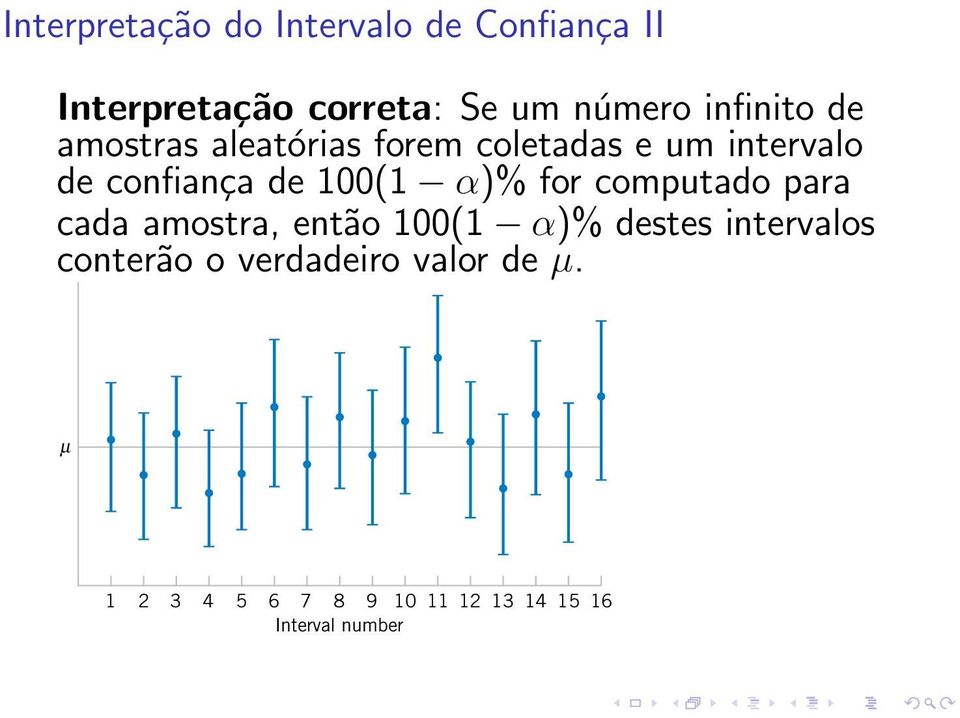 computado para cada amostra, então 100(1 α)% destes intervalos conterão o verdadeiro