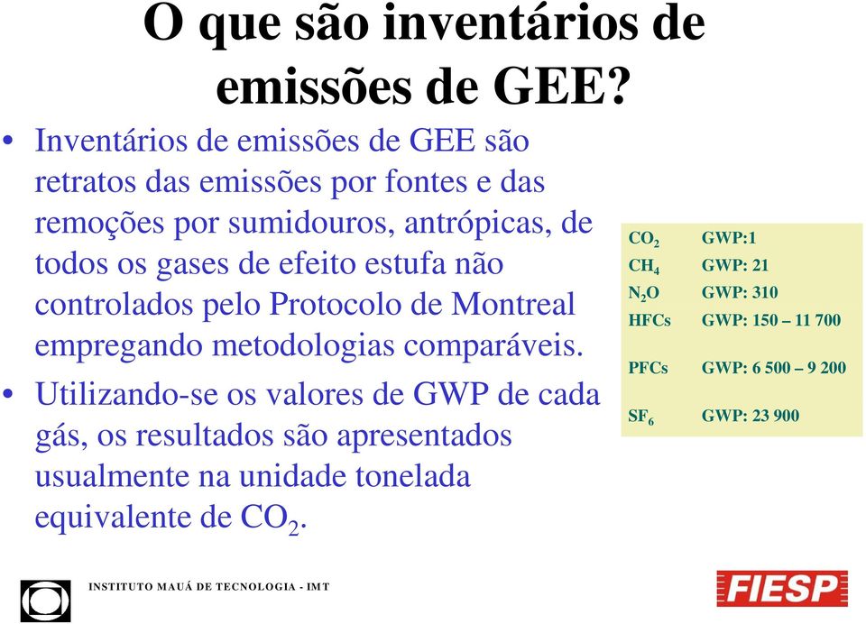 gases de efeito estufa não controlados pelo Protocolo de Montreal empregando metodologias comparáveis.