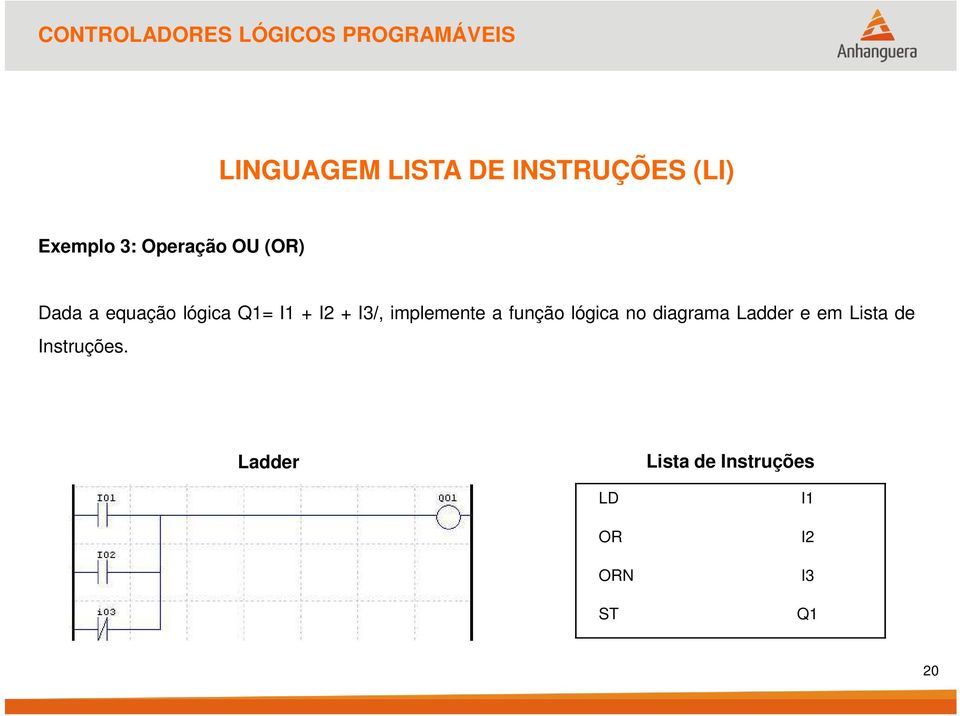 lógica no diagrama Ladder e em Lista de