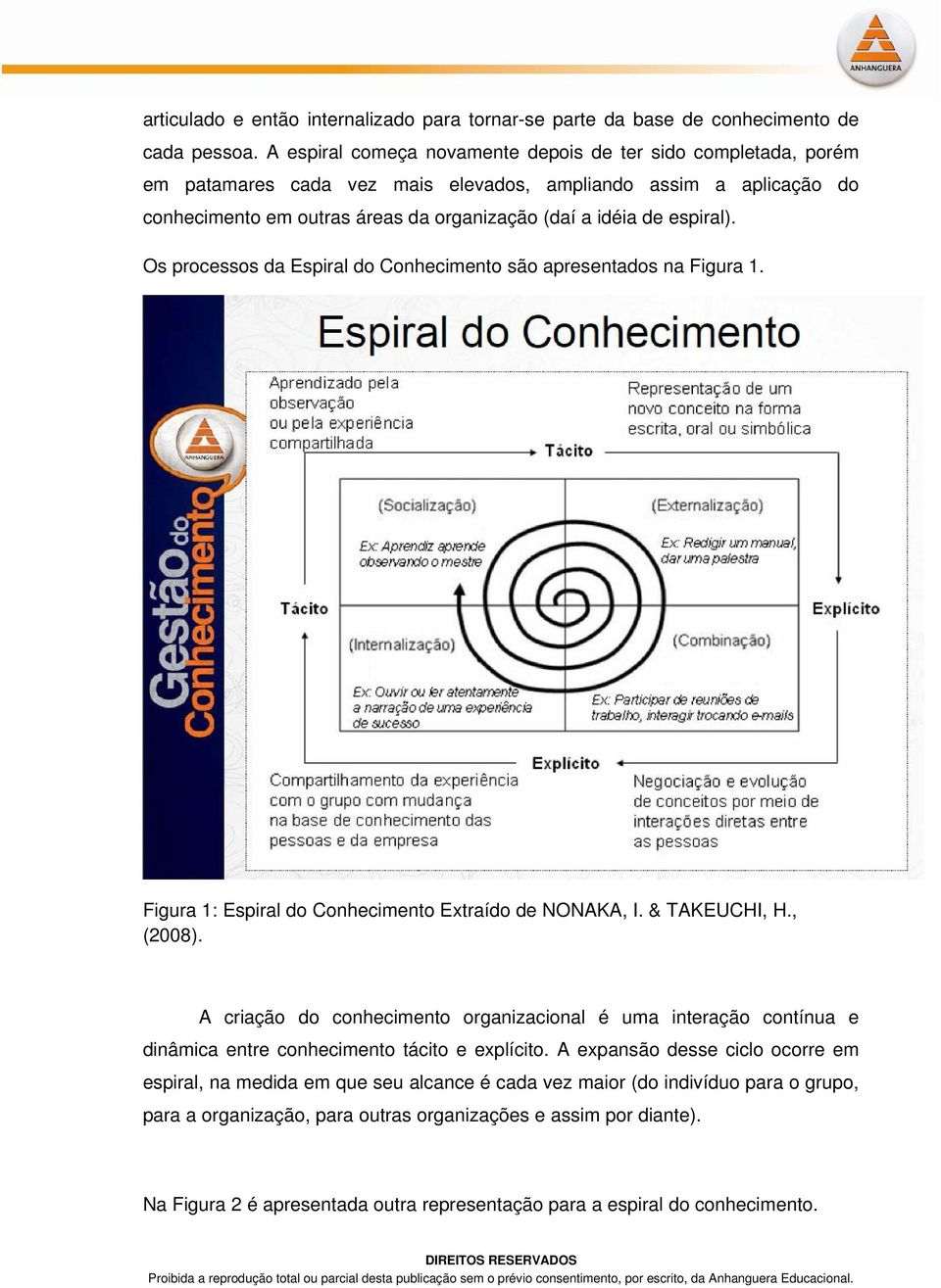 espiral). Os processos da Espiral do Conhecimento são apresentados na Figura 1. Figura 1: Espiral do Conhecimento Extraído de NONAKA, I. & TAKEUCHI, H., (2008).