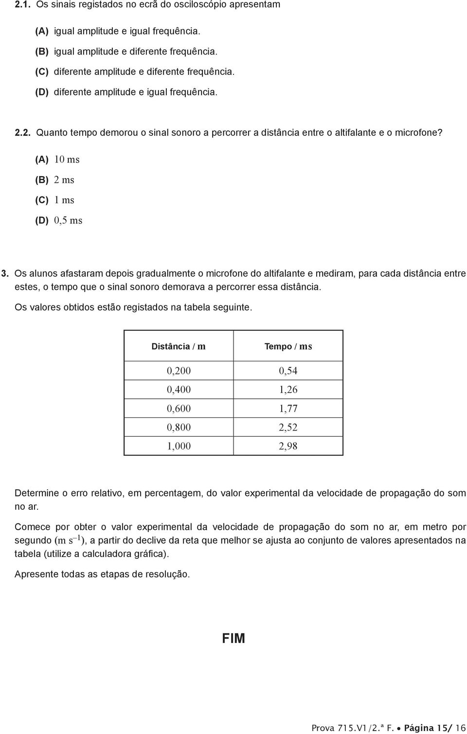 Os alunos afastaram depois gradualmente o microfone do altifalante e mediram, para cada distância entre estes, o tempo que o sinal sonoro demorava a percorrer essa distância.