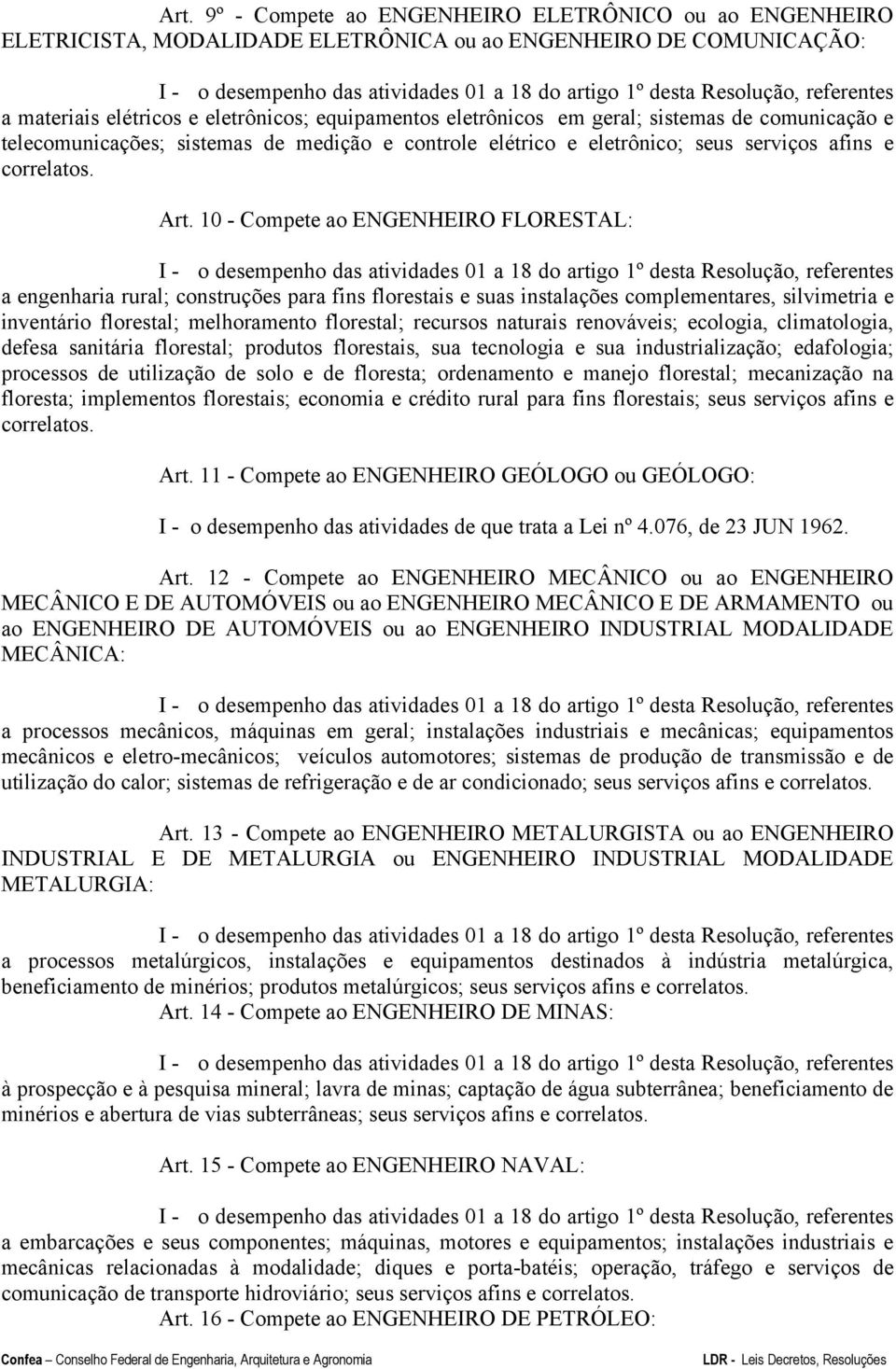 10 - Compete ao ENGENHEIRO FLORESTAL: a engenharia rural; construções para fins florestais e suas instalações complementares, silvimetria e inventário florestal; melhoramento florestal; recursos