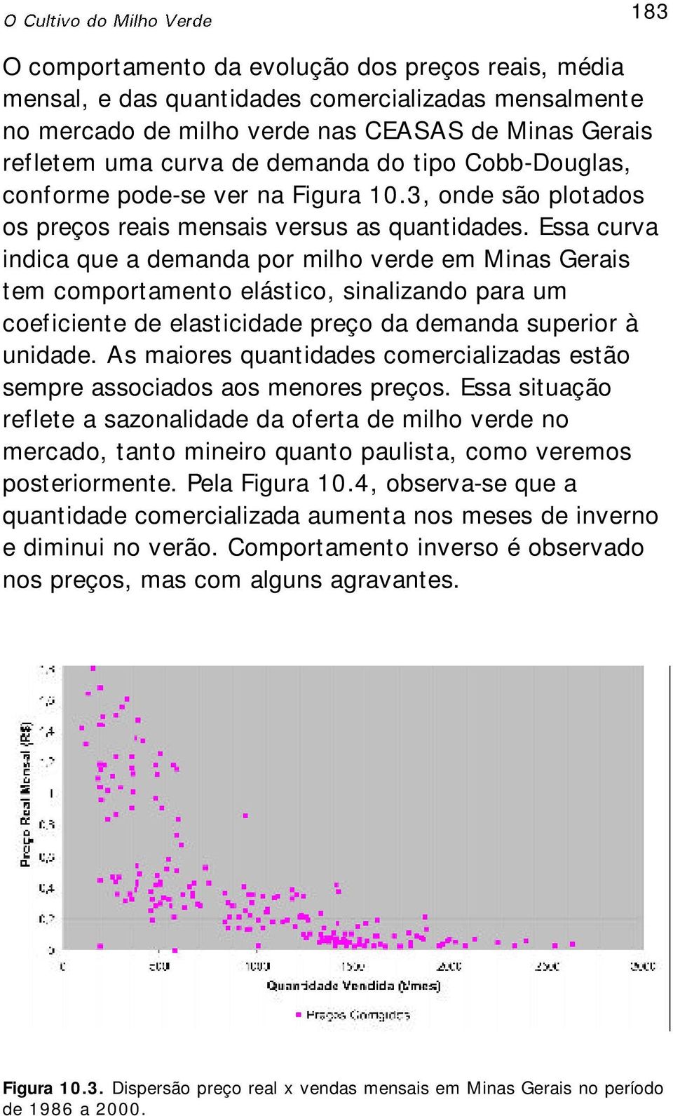 Essa curva indica que a demanda por milho verde em Minas Gerais tem comportamento elástico, sinalizando para um coeficiente de elasticidade preço da demanda superior à unidade.
