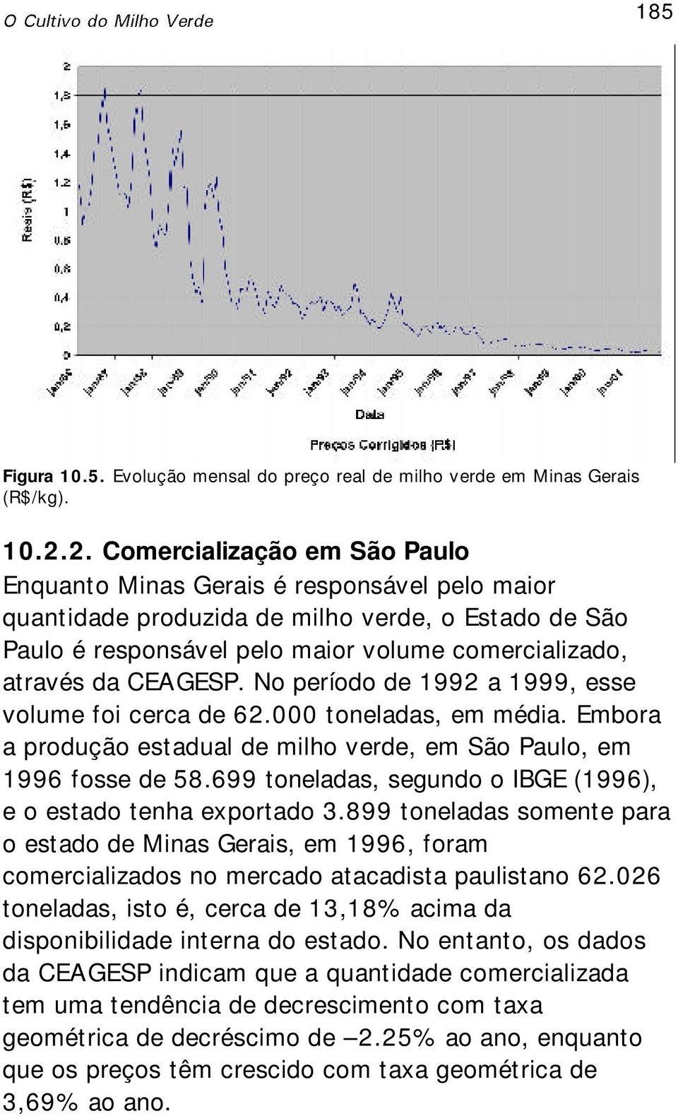 CEAGESP. No período de 1992 a 1999, esse volume foi cerca de 62.000 toneladas, em média. Embora a produção estadual de milho verde, em São Paulo, em 1996 fosse de 58.