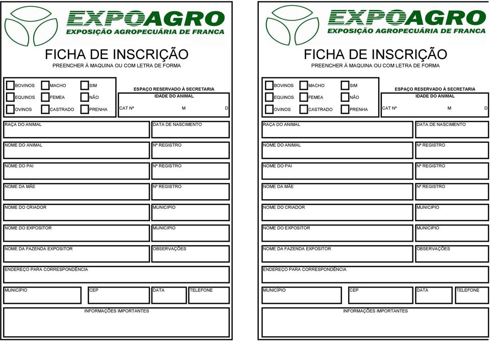 Nº REGISTRO NOME DA MÃE Nº REGISTRO NOME DA MÃE Nº REGISTRO NOME DO CRIADOR MUNICIPIO NOME DO CRIADOR MUNICIPIO NOME DO EXPOSITOR MUNICIPIO NOME DO