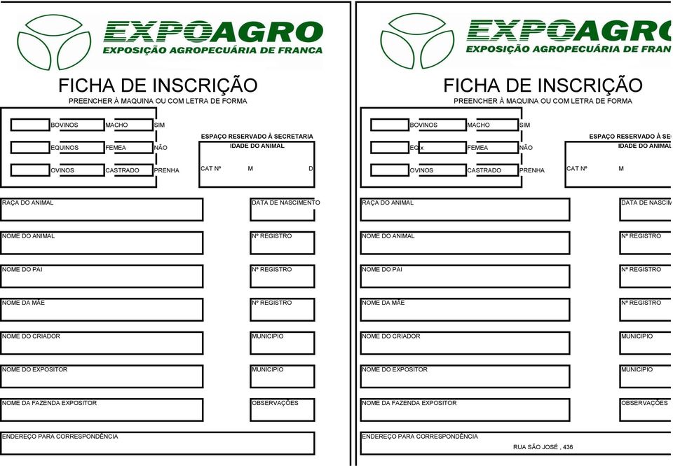 NOME DO PAI Nº REGISTRO NOME DO PAI Nº REGISTRO NOME DA MÃE Nº REGISTRO NOME DA MÃE Nº REGISTRO NOME DO CRIADOR MUNICIPIO NOME DO CRIADOR