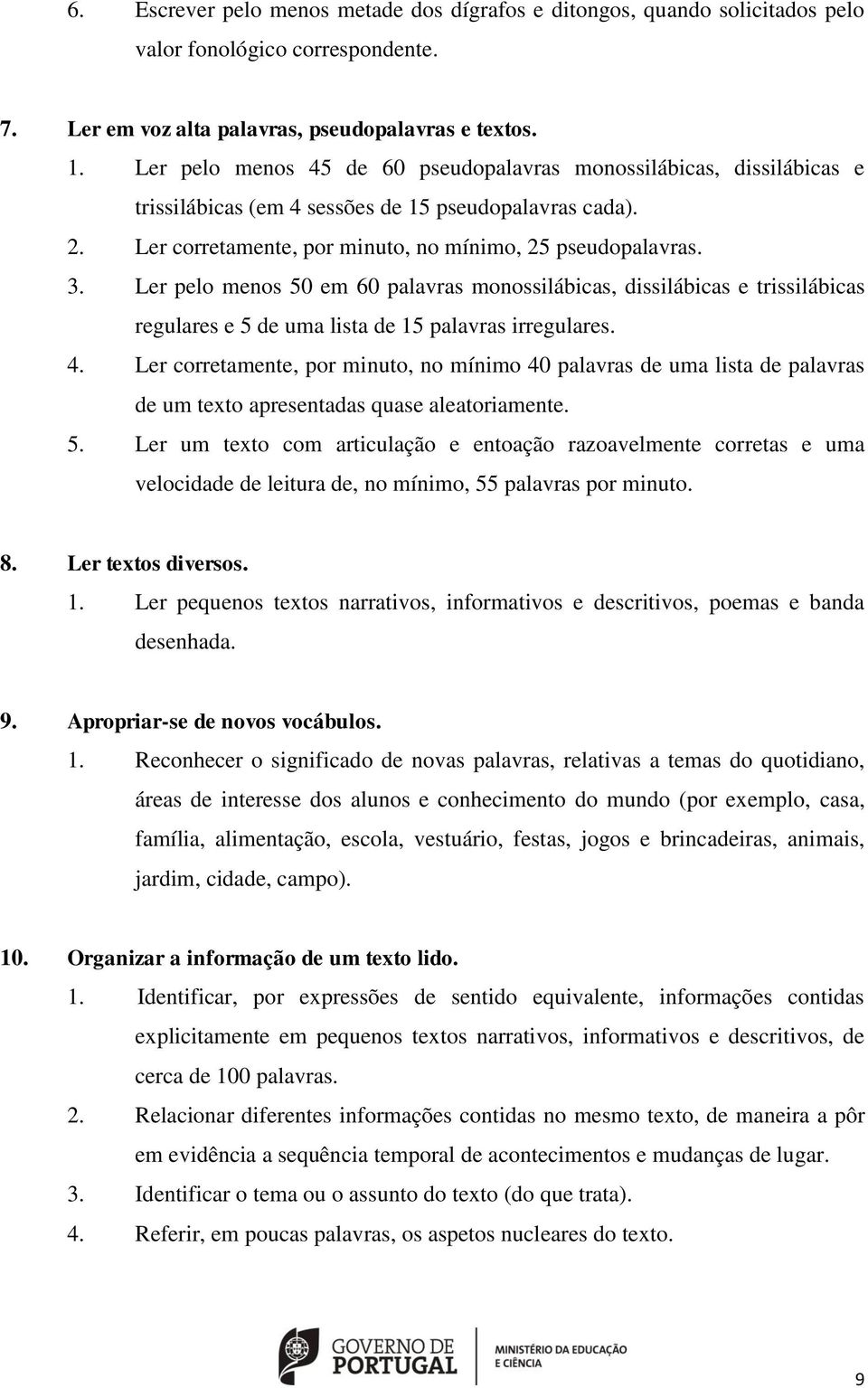 Ler pelo menos 50 em 60 palavras monossilábicas, dissilábicas e trissilábicas regulares e 5 de uma lista de 15 palavras irregulares. 4.