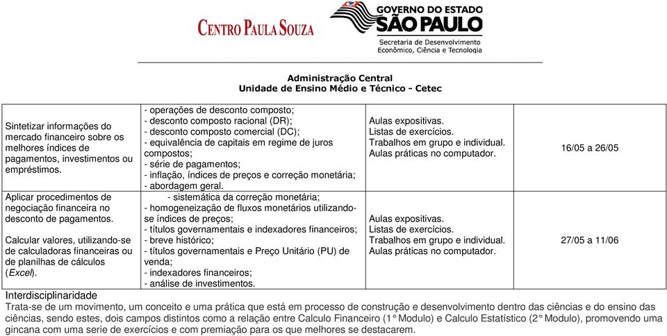 - operações de desconto composto; - desconto composto racional (DR); - desconto composto comercial (DC); - equivalência de capitais em regime de juros compostos; - série de pagamentos; - inflação,