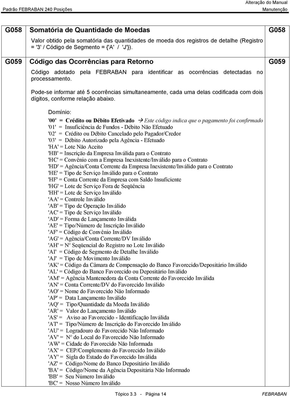 Pode-se informar até 5 ocorrências simultaneamente, cada uma delas codificada com dois dígitos, conforme relação abaixo.